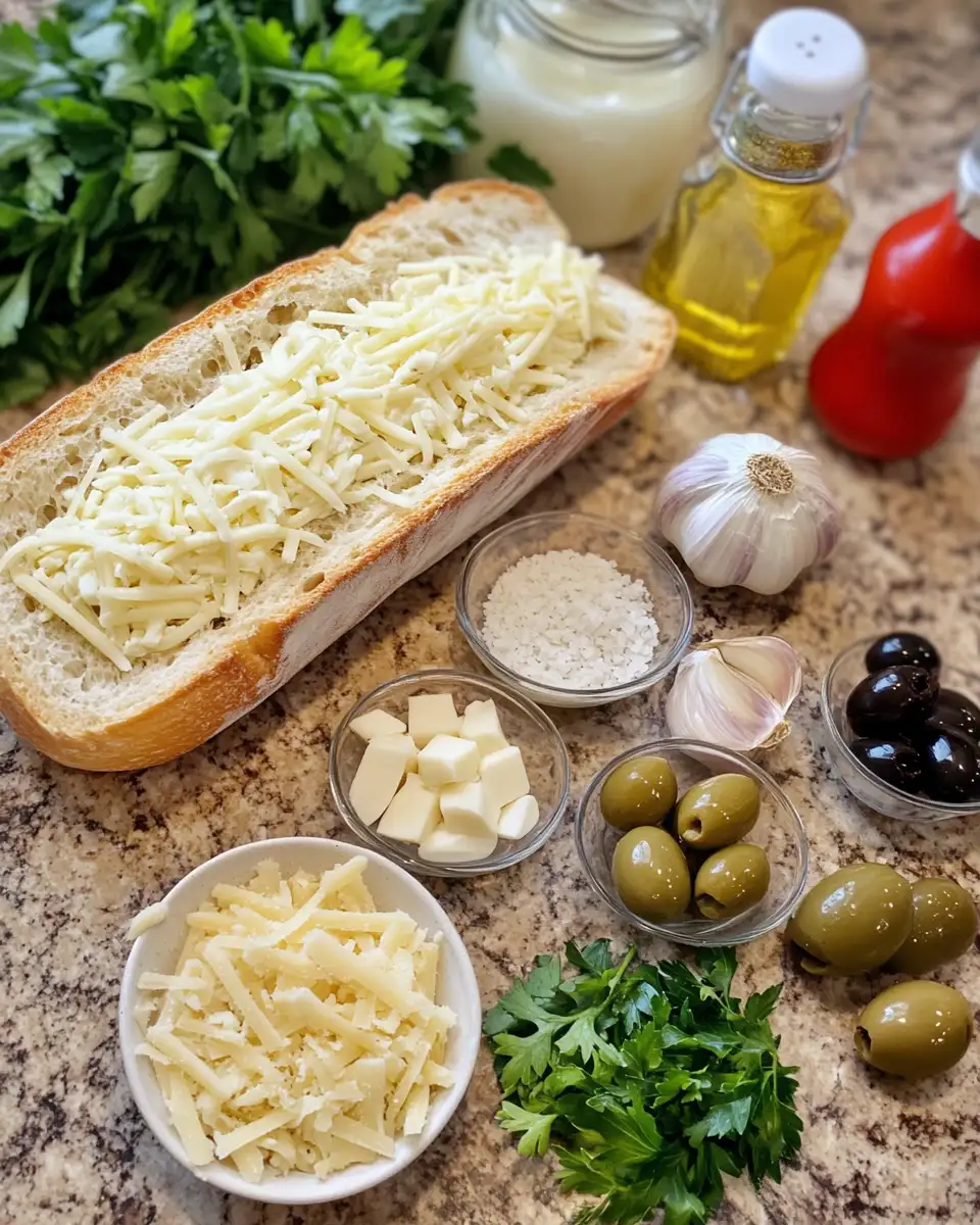 Irresistibly Easy Olive Cheese Bread Appetizer Delight 4 Ingredients for Irresistibly Easy Olive Cheese Bread Appetizer Delight