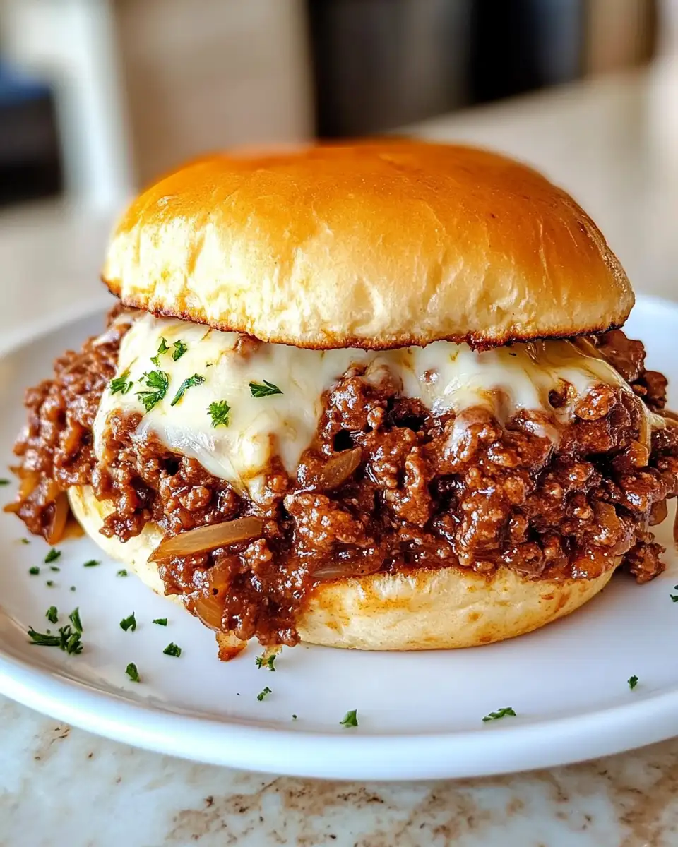 Final dish - Ultimate Comfort: French Onion Beef Sloppy Joes with Melted Cheese Delight