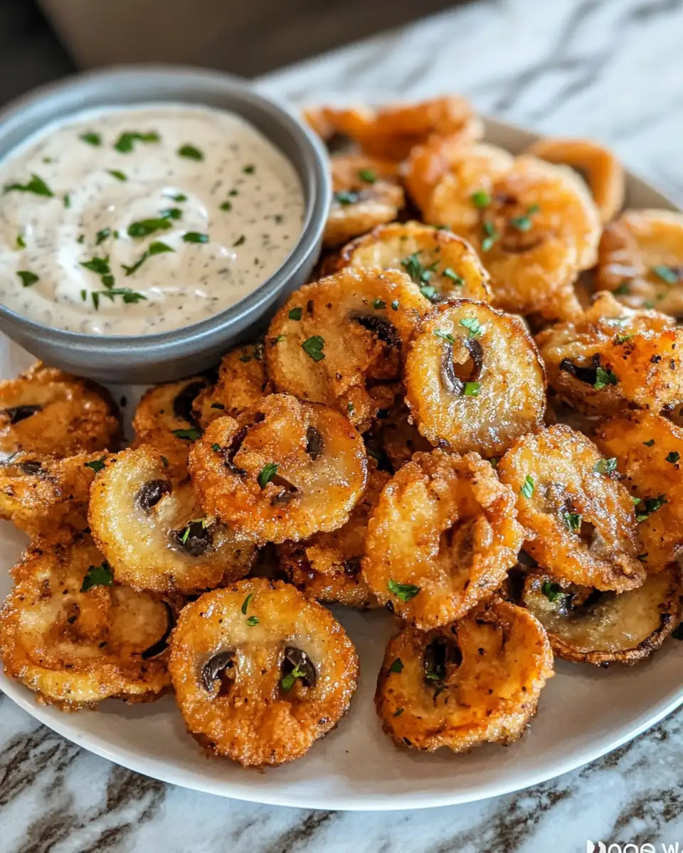 Crispy Delight: Fried Sliced Mushrooms with Ranch Dip 6 Final dish - Crispy Delight: Fried Sliced Mushrooms with Ranch Dip