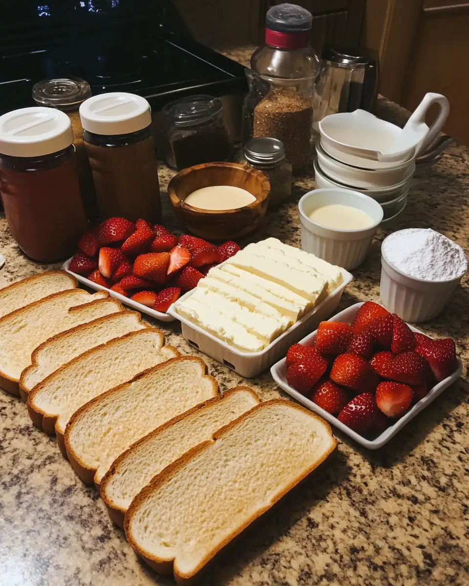 Ingredients for Indulge Your Sweet Tooth with Fried Strawberry Cheesecake Sandwiches