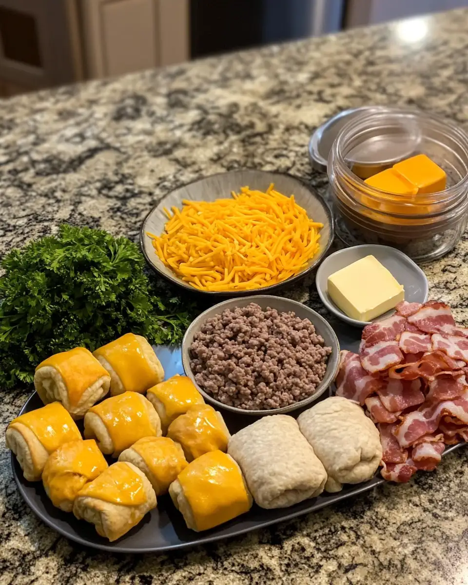 Ingredients for Irresistible Garlic Butter Bacon Cheeseburger Rollups to Elevate Your Burger Game