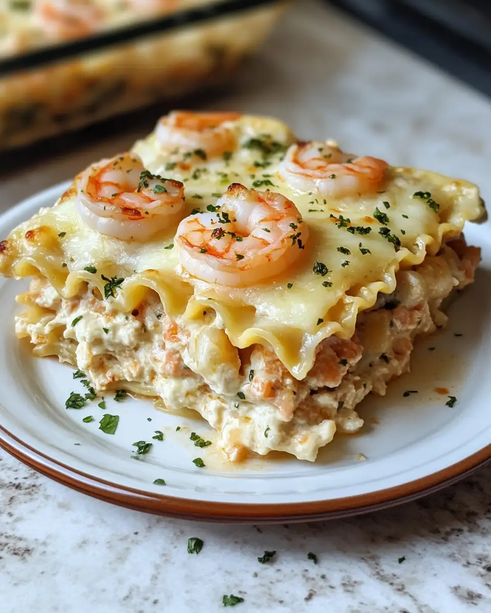 Final dish - Irresistible Garlic Butter Shrimp Scampi Lasagna Fusion