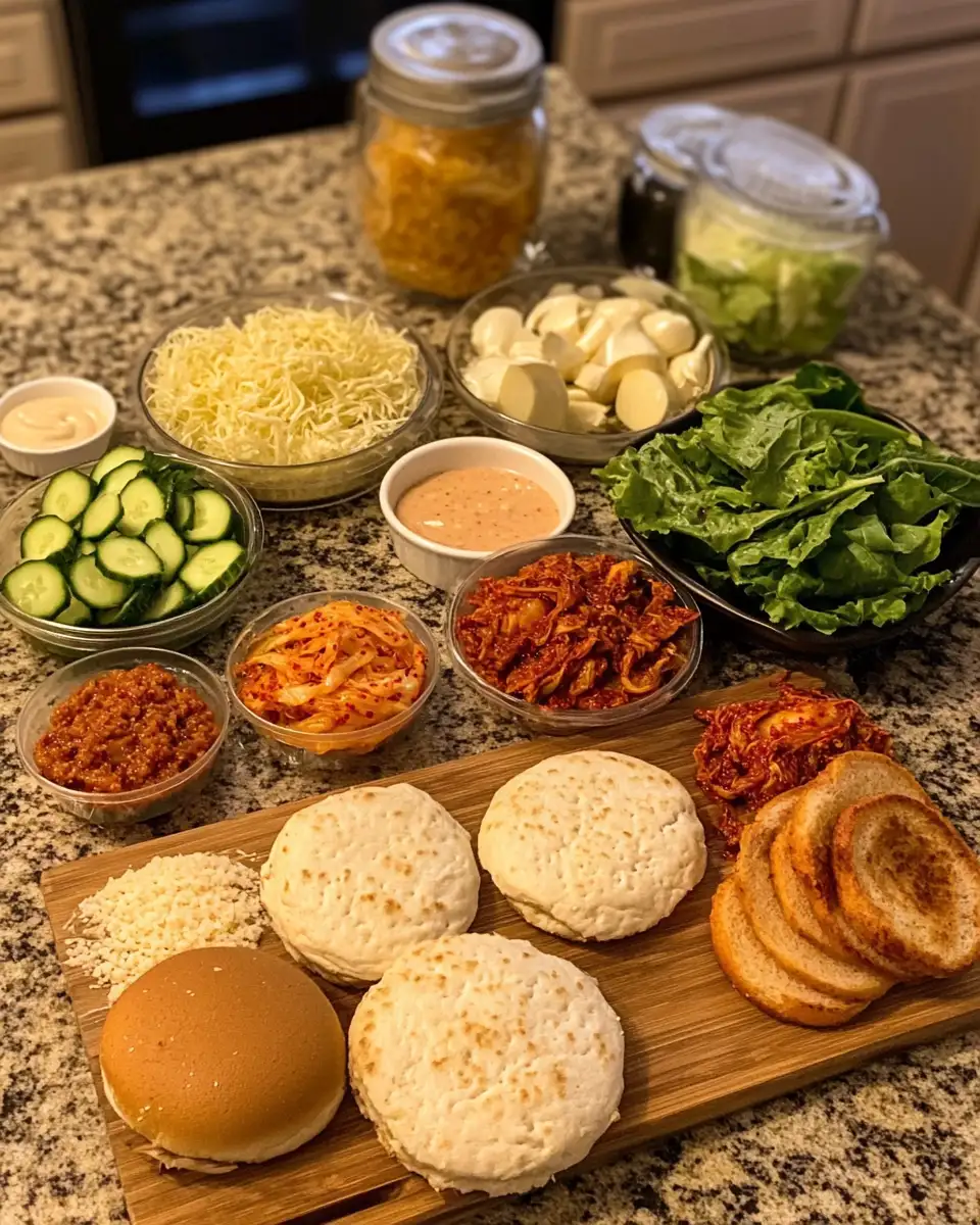 Ingredients for Sizzling Gochujang Chicken Burgers with Irresistible Kimchi Bacon Jam