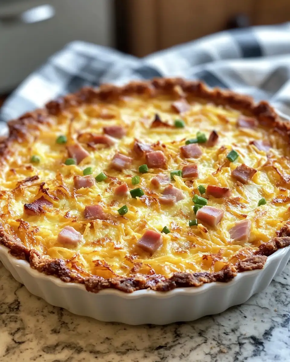 Crispy Hash Brown Crust Quiche with Ham and Sharp Cheddar Delight 6 Final dish - Crispy Hash Brown Crust Quiche with Ham and Sharp Cheddar Delight