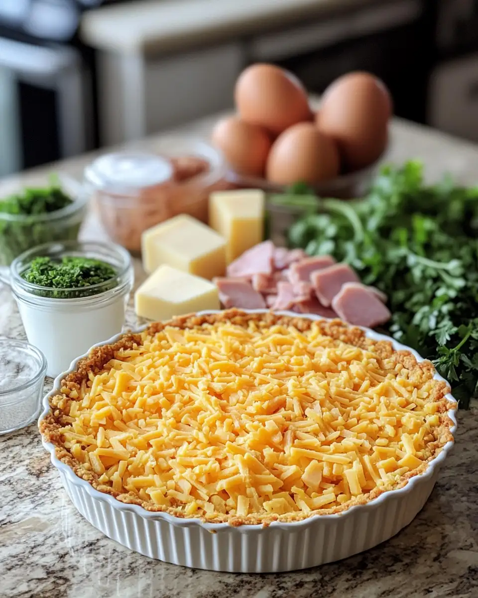Crispy Hash Brown Crust Quiche with Ham and Sharp Cheddar Delight 4 Ingredients for Crispy Hash Brown Crust Quiche with Ham and Sharp Cheddar Delight