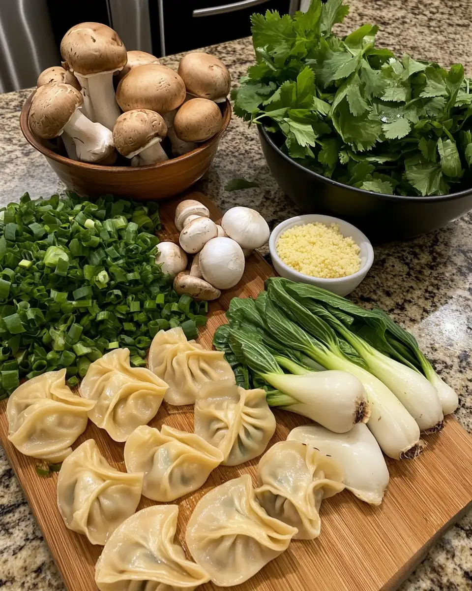 Cozy Up with Hearty Potsticker Soup Featuring Mushrooms and Bok Choy 4 Ingredients for Cozy Up with Hearty Potsticker Soup Featuring Mushrooms and Bok Choy