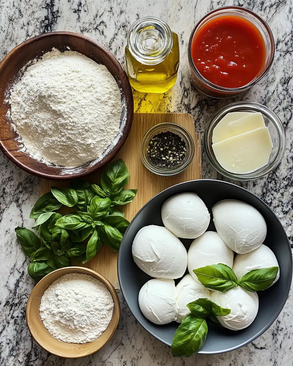Ingredients for Perfectly Crispy Homemade Margherita Pizza Delight