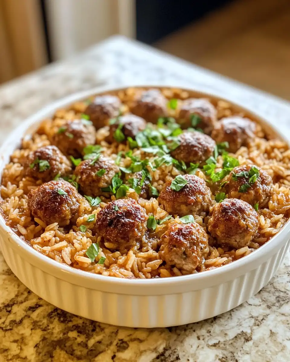 Final dish - Savor the Sweet and Savory Delight of Honey Garlic Meatball Rice Bake