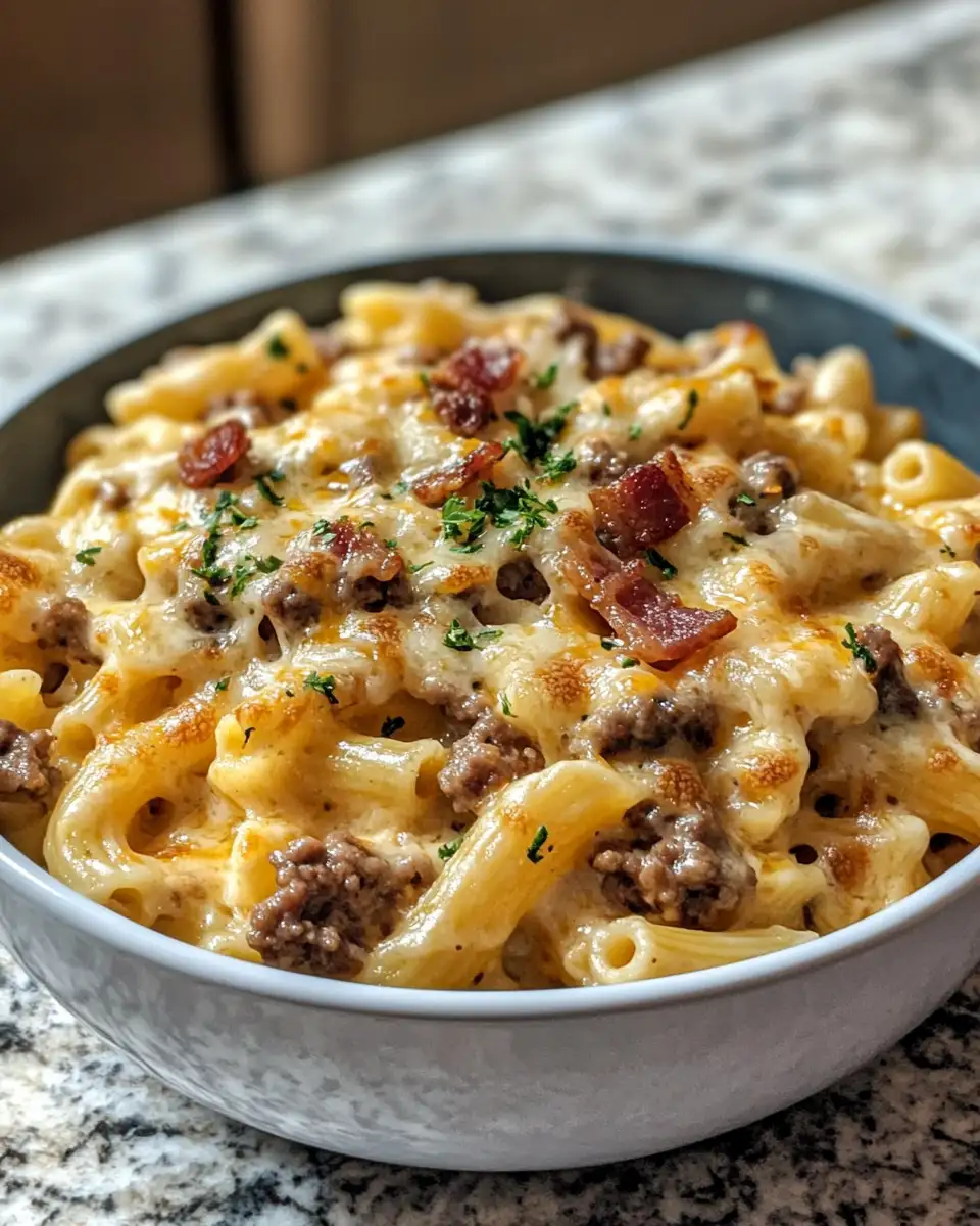 Final dish - Indulge in Decadence with Loaded Bacon Cheeseburger Alfredo Pasta