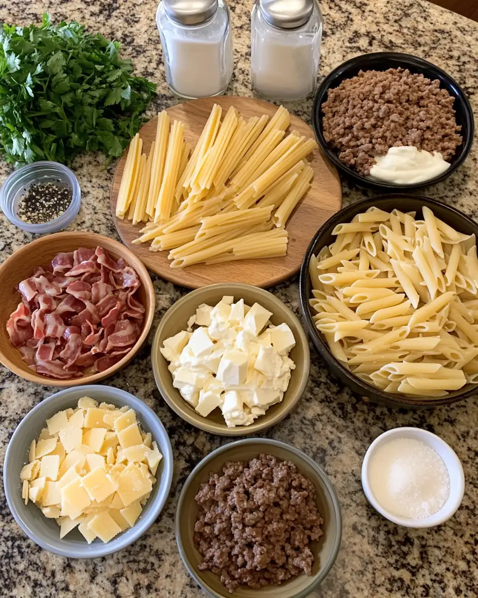 Ingredients for Indulge in Decadence with Loaded Bacon Cheeseburger Alfredo Pasta