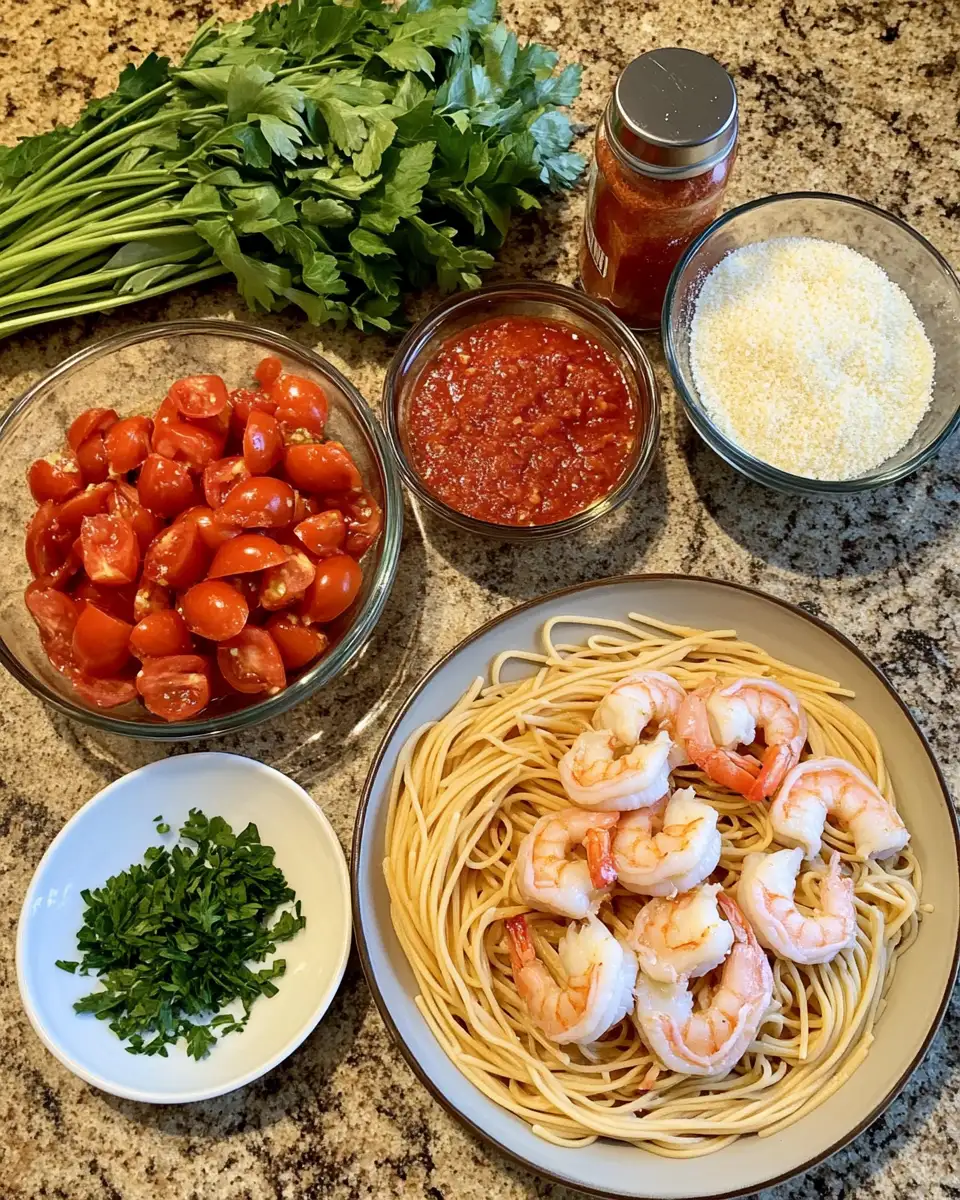 Ingredients for Fall in Love with Marry-Me Shrimp Linguine in Creamy Tomato Sauce