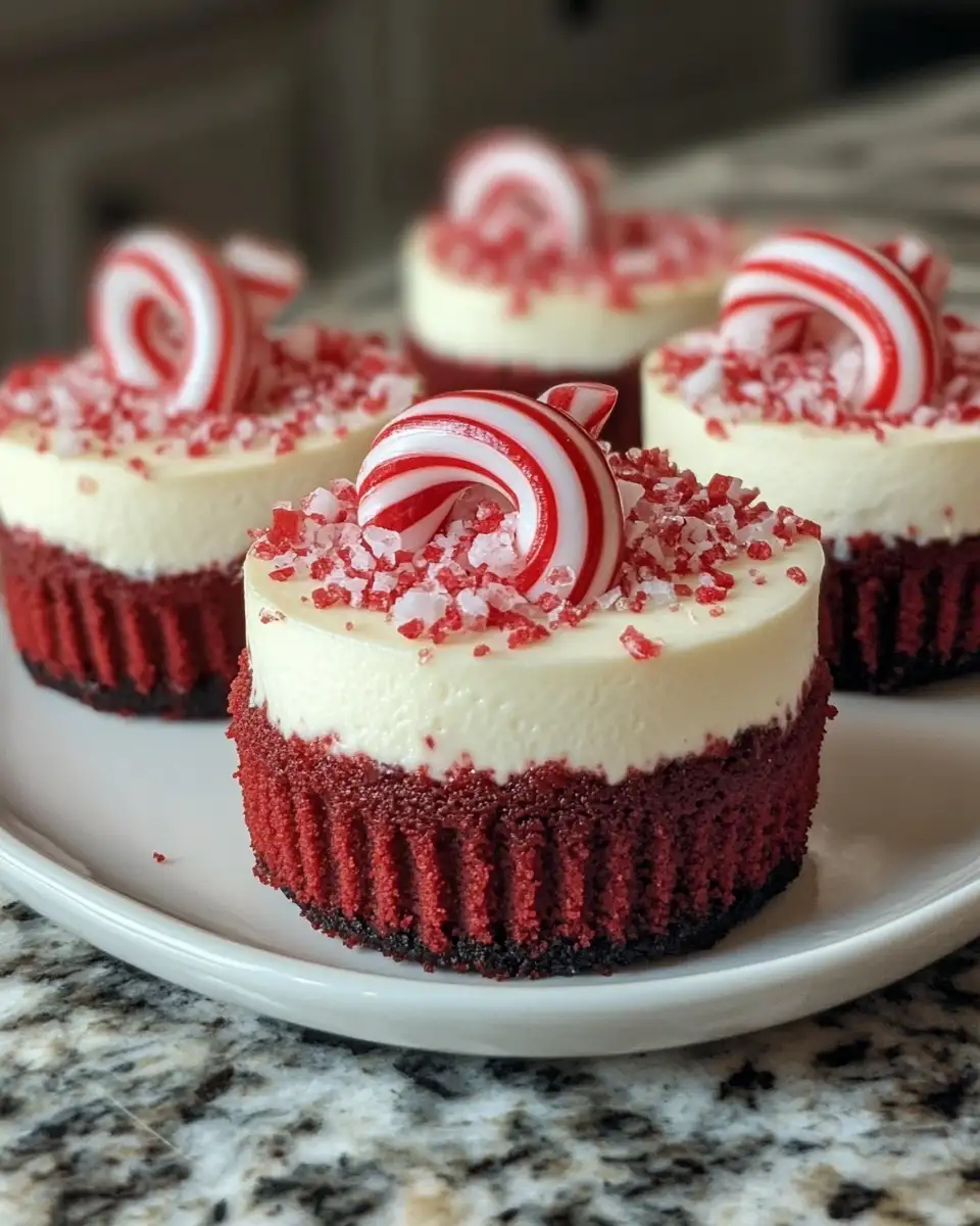 Delight in Holiday Bliss with Mini Candy Cane Red Velvet Cheesecakes 6 Final dish - Delight in Holiday Bliss with Mini Candy Cane Red Velvet Cheesecakes