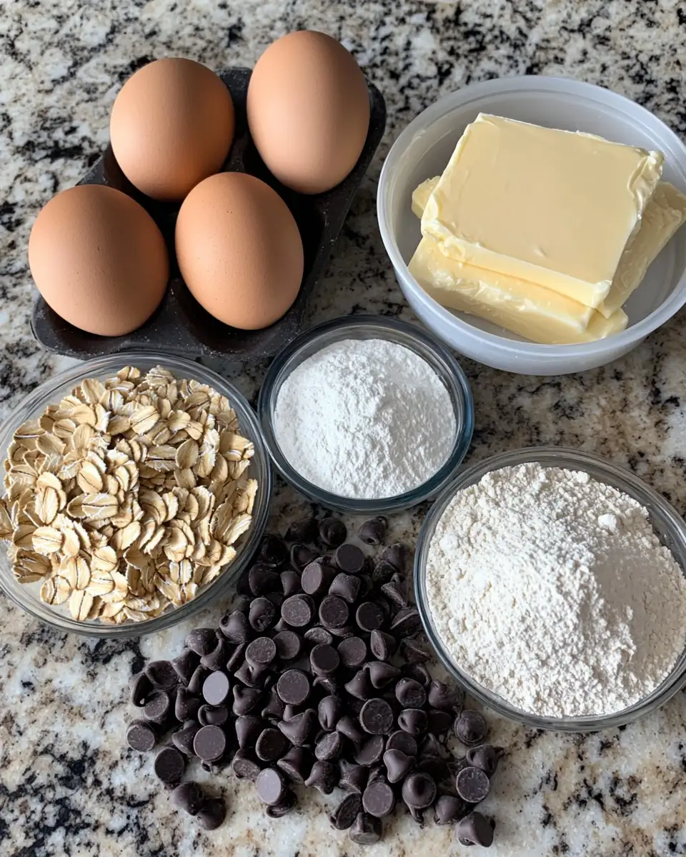 Decadent Oatmeal Chocolate Chip Bars with Irresistible Browned Butter Frosting 4 Ingredients for Decadent Oatmeal Chocolate Chip Bars with Irresistible Browned Butter Frosting