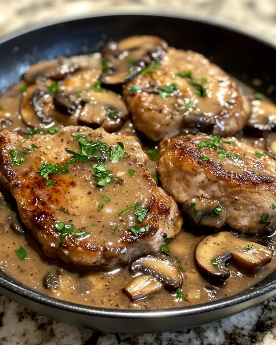 Final dish - One-Pan Smothered Pork Chops with Mushroom Gravy: A Comfort Food Classic