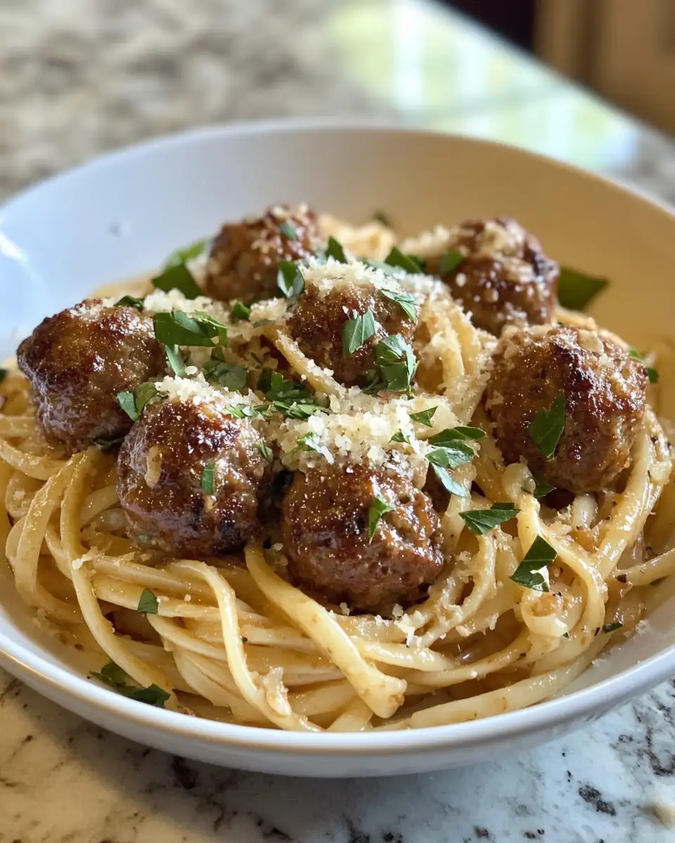 Final dish - Savor the Symphony of Parmesan Linguine and Garlic Butter Meatballs