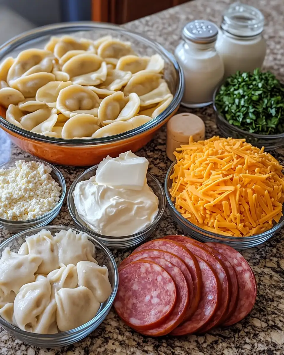 Ingredients for Cheesy Comfort: Indulge in Pierogi Casserole with Kielbasa