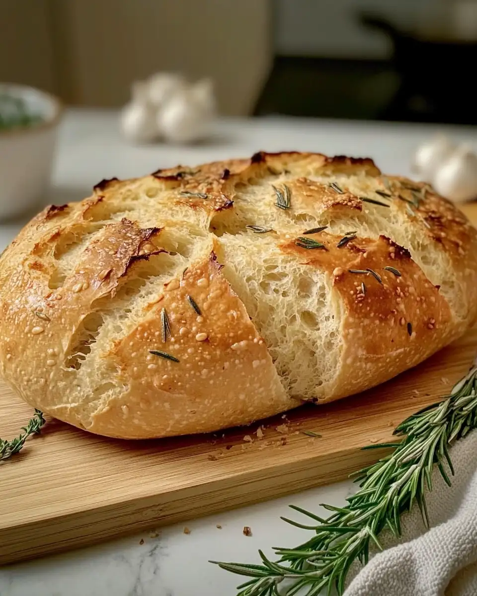 Irresistibly Easy Rustic No-Knead Rosemary Garlic Bread - Featured Image