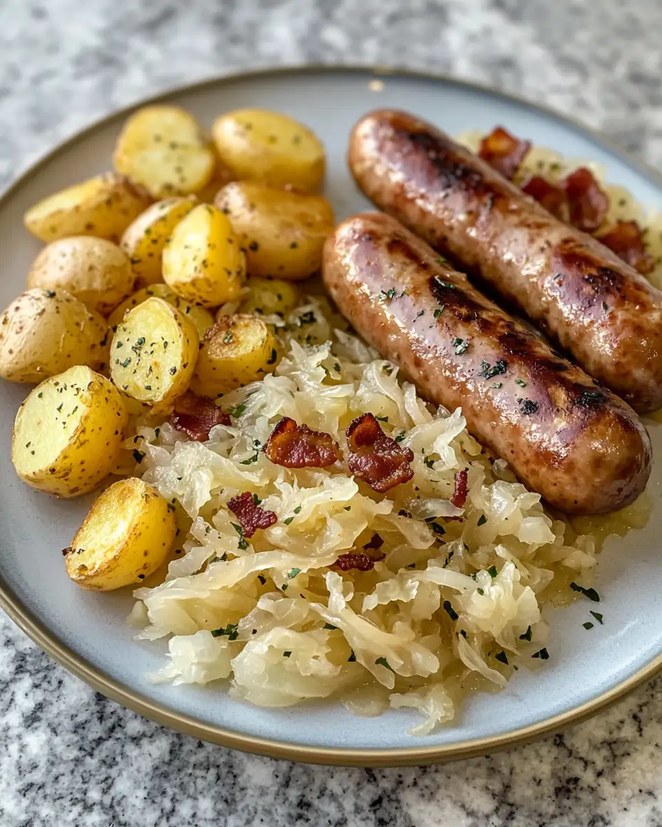 Final dish - Savor the Flavor: Sauerkraut & Bratwurst with Bacon Onion Potatoes Delight