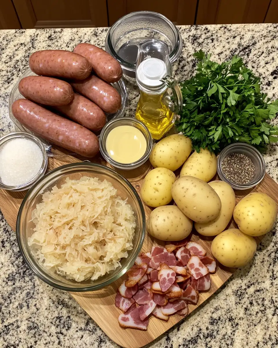 Ingredients for Savor the Flavor: Sauerkraut & Bratwurst with Bacon Onion Potatoes Delight