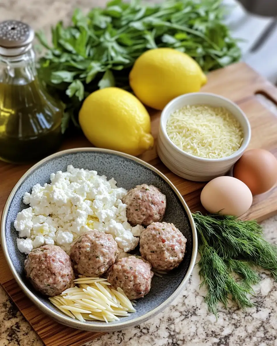 Ingredients for Savory Greek Chicken Meatballs with Zesty Lemon Orzo for a Mediterranean Delight
