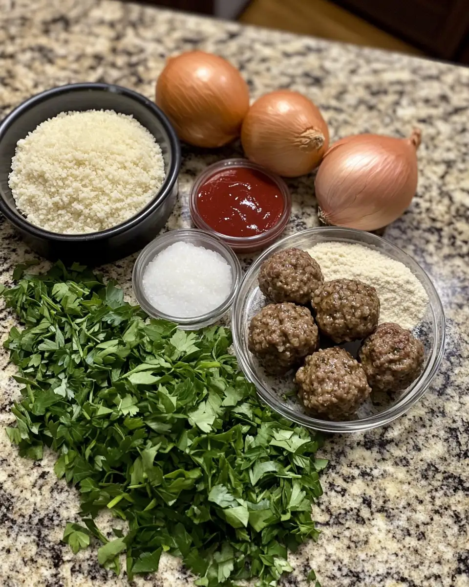 Ingredients for Savor the Comfort of Slowcooker Beef Meatballs with Onions & Gravy