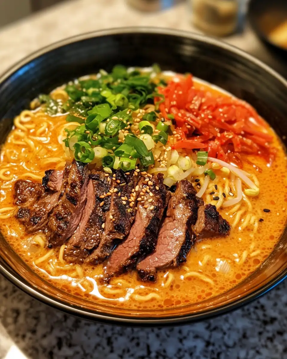 Fiery Flavors: Spicy Korean Ramen with Grilled Beef and Creamy Sauce - Featured Image