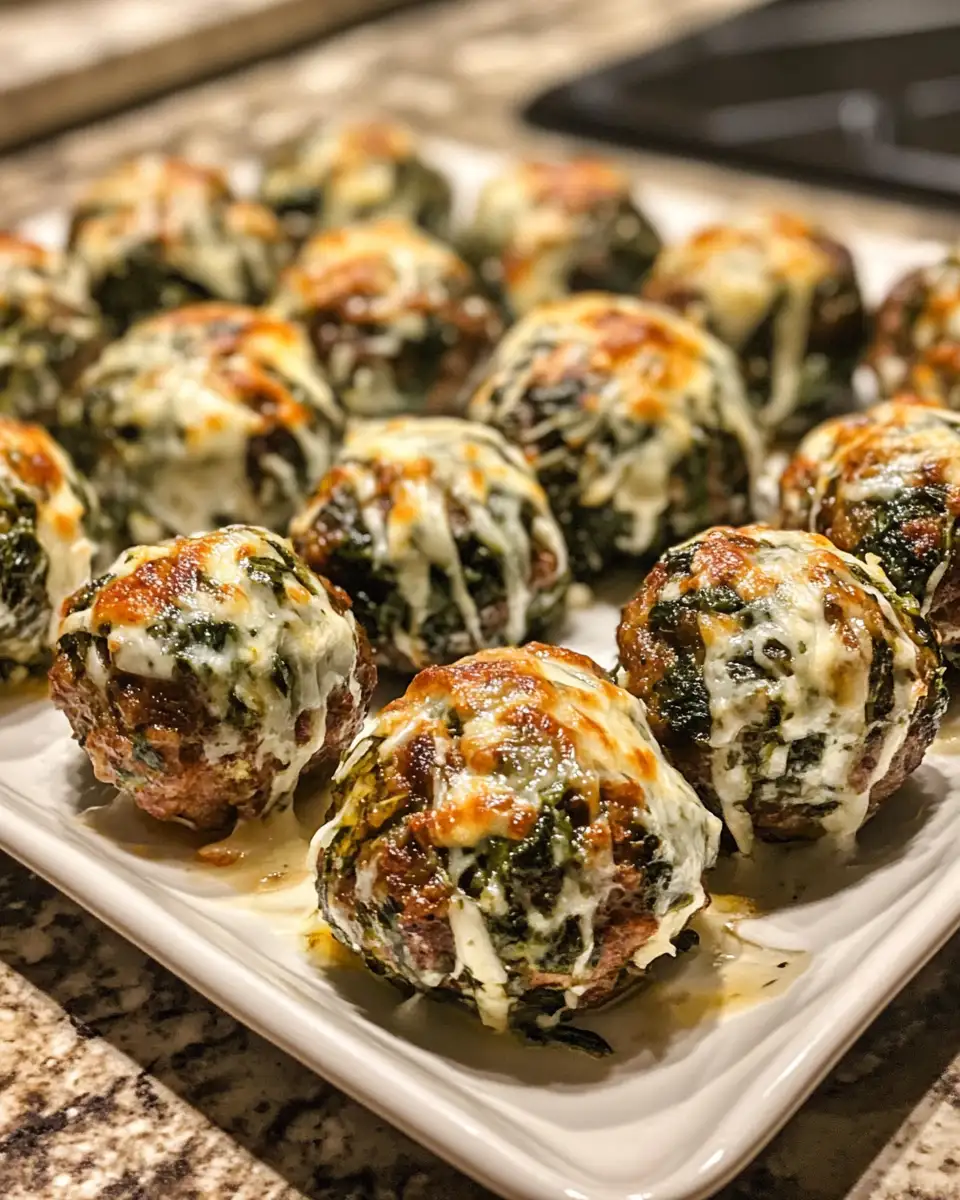 Final dish - Flavor-Packed Spinach Garlic Meatballs Stuffed with Gooey Mozzarella