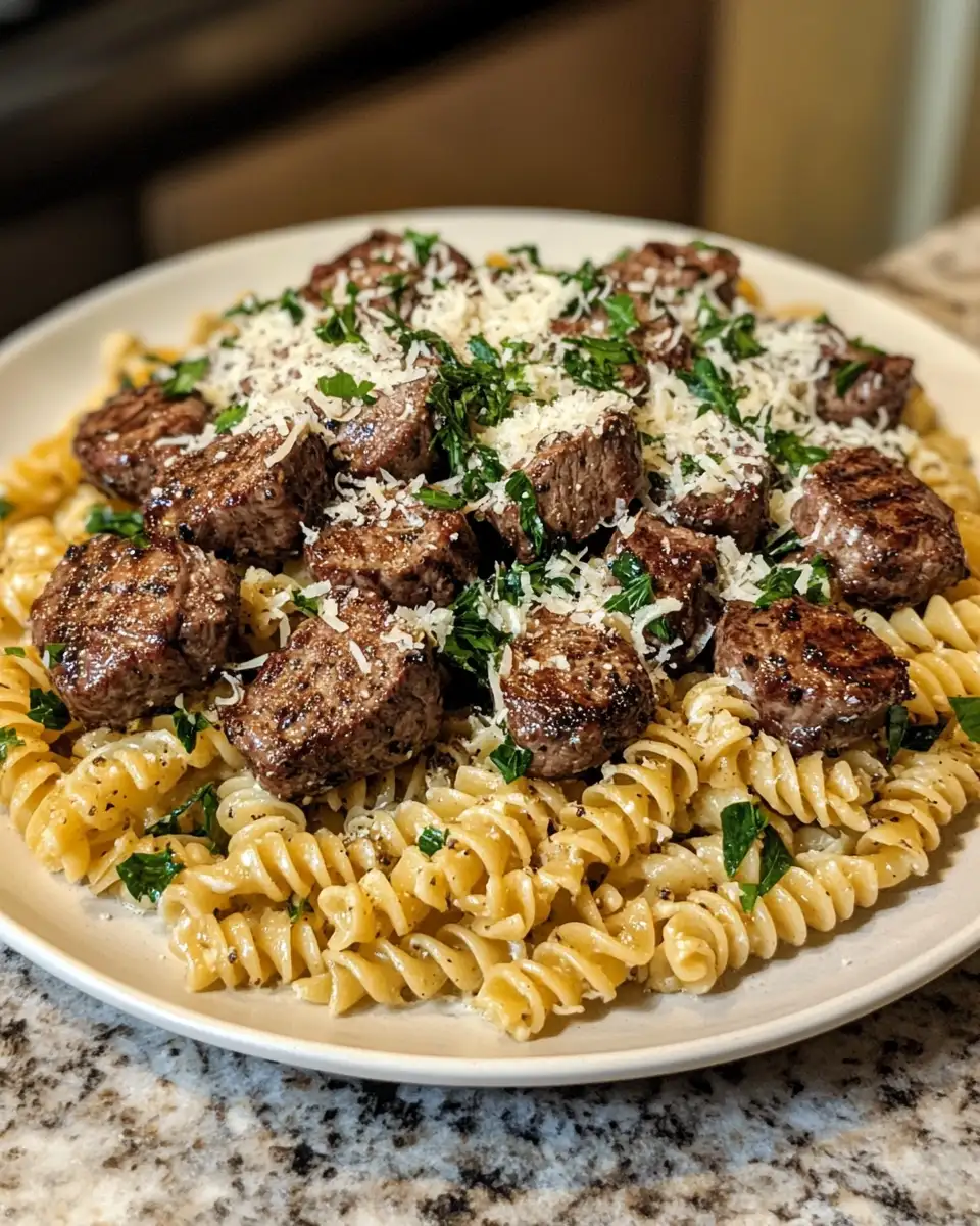 Final dish - Sizzle and Savory: Steak Bites Meet Creamy Parmesan Pasta Perfection