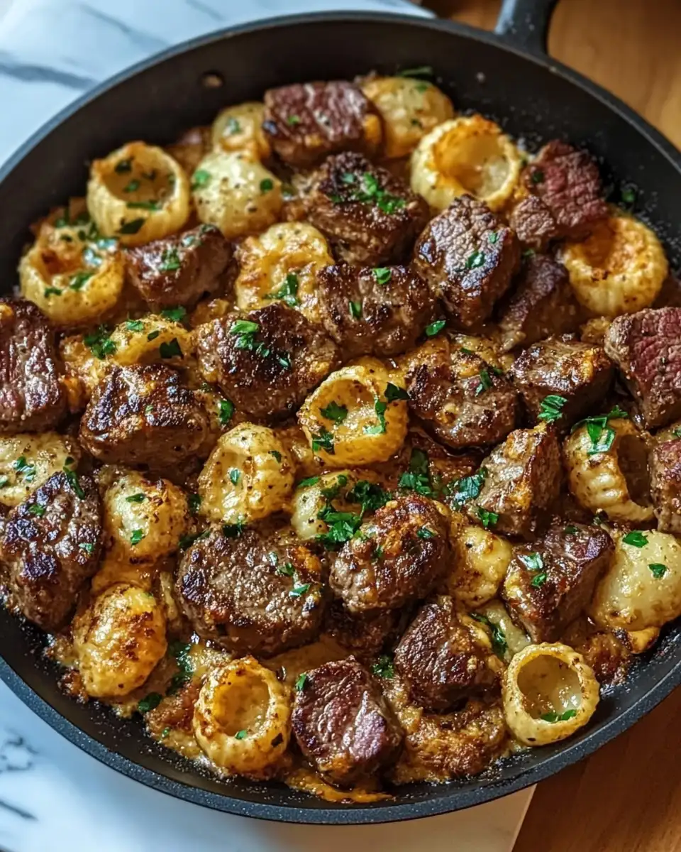 Sizzle and Savory: Cajun Steak Bites Meet Cheesy Garlic Shells in One Skillet Delight - Featured Image