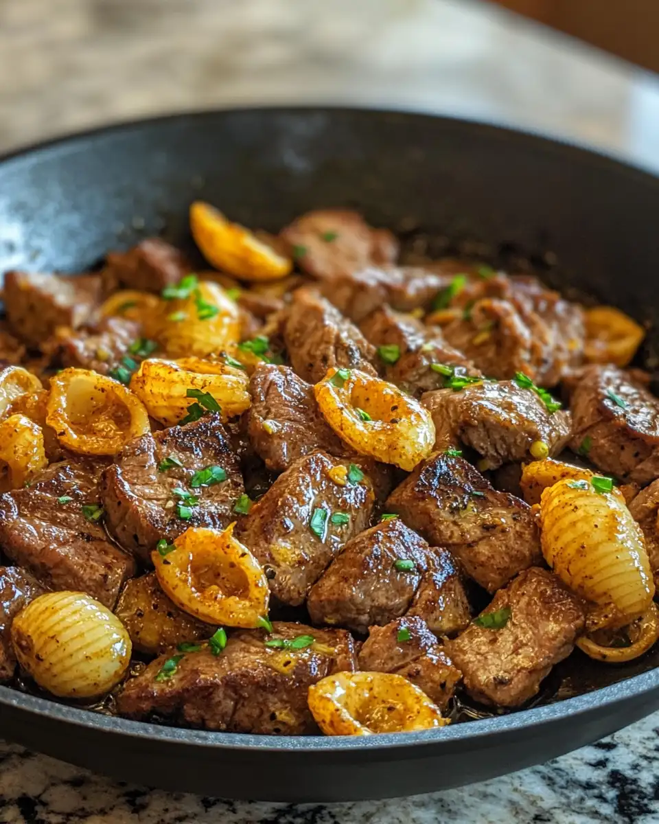 Final dish - Sizzle and Savory: Cajun Steak Bites Meet Cheesy Garlic Shells in One Skillet Delight