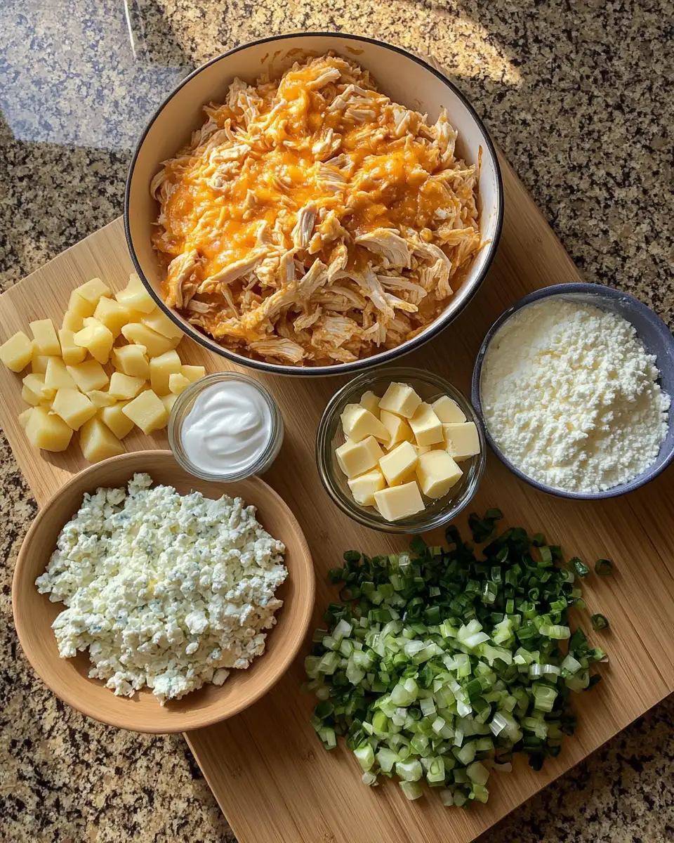 Ultimate Comfort: Cheesy Buffalo Chicken Potato Casserole Delight 4 Ingredients for Ultimate Comfort: Cheesy Buffalo Chicken Potato Casserole Delight