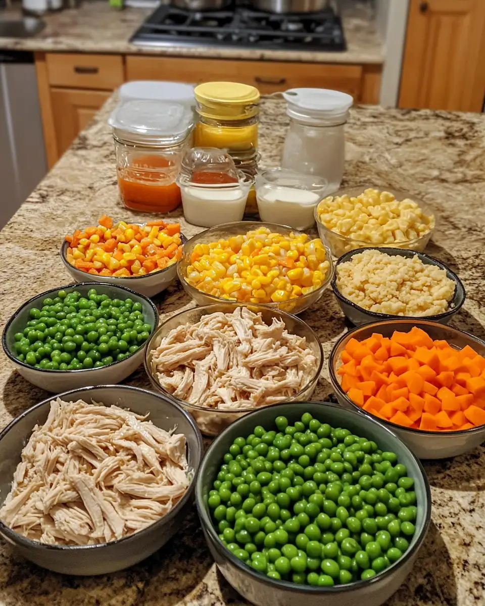 Ingredients for Savory Chicken Cobbler Delight with Easy Pancake Mix and Rotisserie Magic