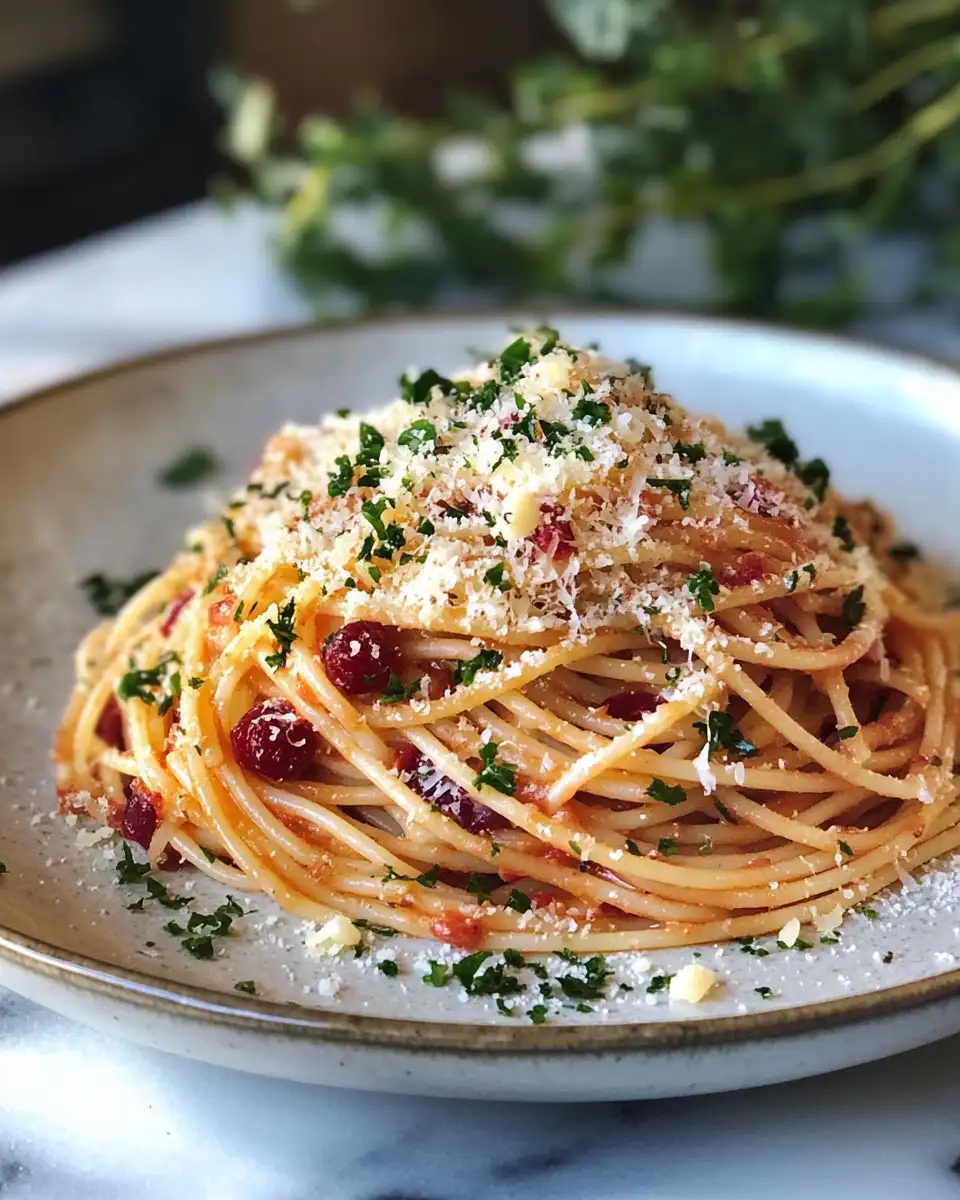 Final dish - Cranberry Spaghetti with Ricotta & Parmesan: A Festive Twist on Classic Comfort