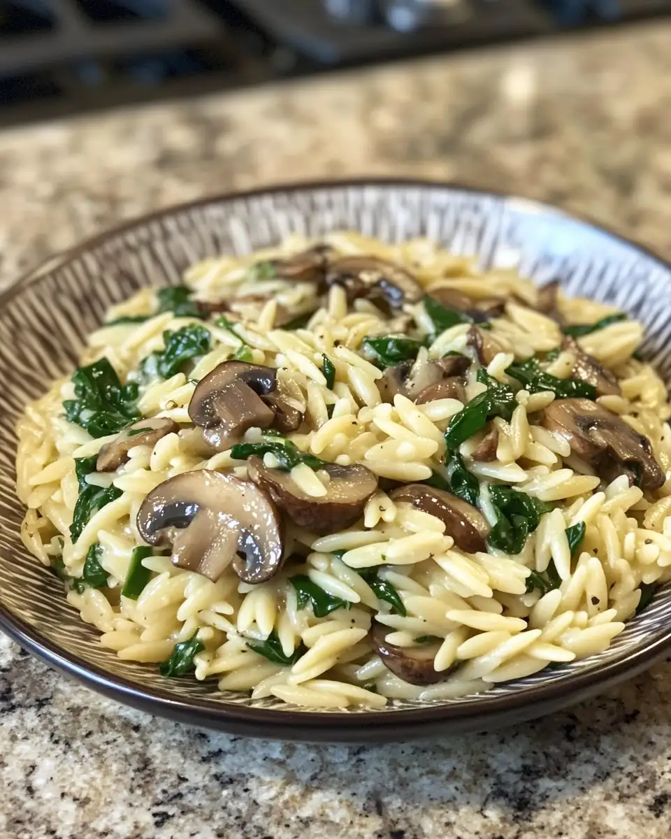 Final dish - Savor the Flavor: Creamy Garlic Mushroom & Spinach Orzo Delight