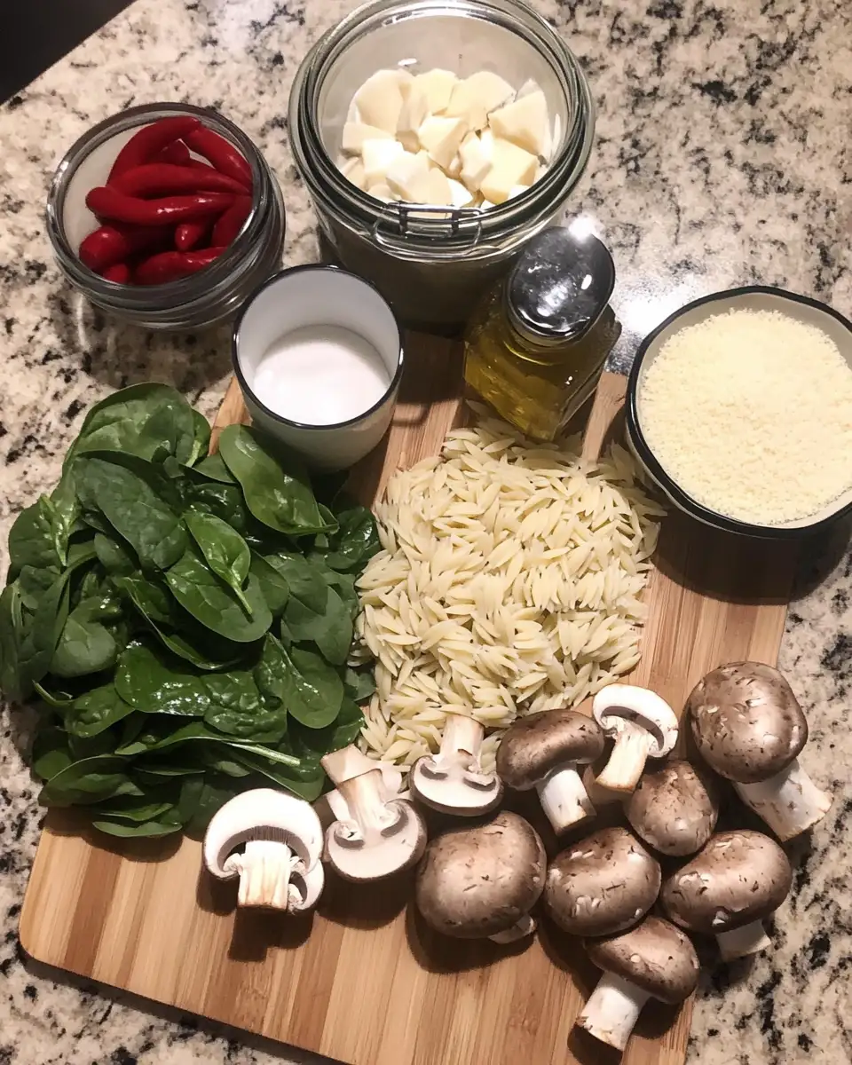 Ingredients for Savor the Flavor: Creamy Garlic Mushroom & Spinach Orzo Delight