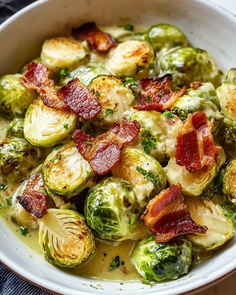 Irresistibly Creamy Garlic Parmesan Brussel Sprouts with Crispy Bacon Delight - Featured Image