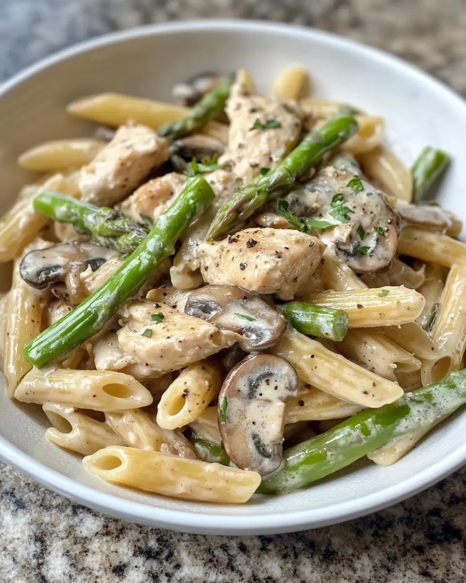 Indulge in Comfort: Creamy Mushroom Asparagus Chicken Penne Recipe 6 Final dish - Indulge in Comfort: Creamy Mushroom Asparagus Chicken Penne Recipe