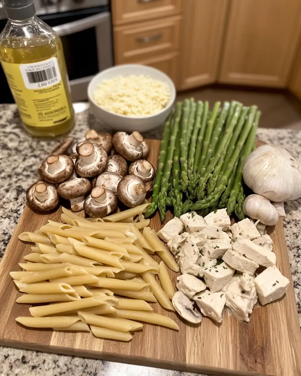 Indulge in Comfort: Creamy Mushroom Asparagus Chicken Penne Recipe 4 Ingredients for Indulge in Comfort: Creamy Mushroom Asparagus Chicken Penne Recipe