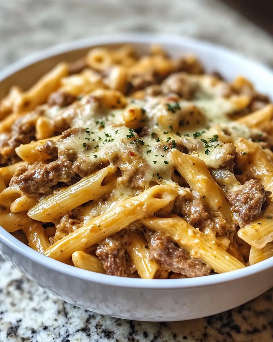Final dish - Irresistibly Creamy One-Pot Beef Pasta with Garlic Butter Delight