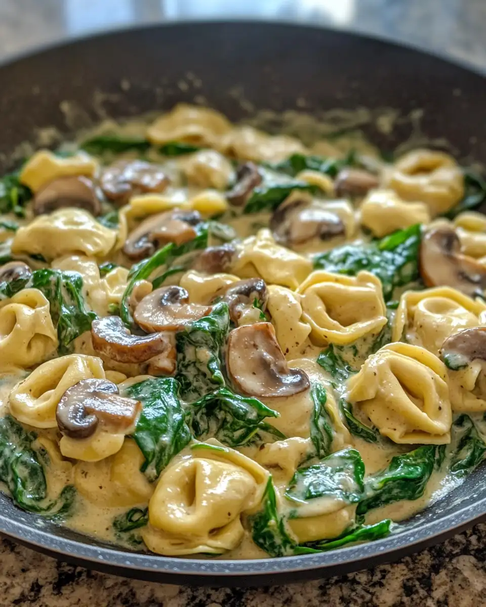 Indulge in Comfort: Creamy Spinach and Mushroom Tortellini Skillet Delight 6 Final dish - Indulge in Comfort: Creamy Spinach and Mushroom Tortellini Skillet Delight