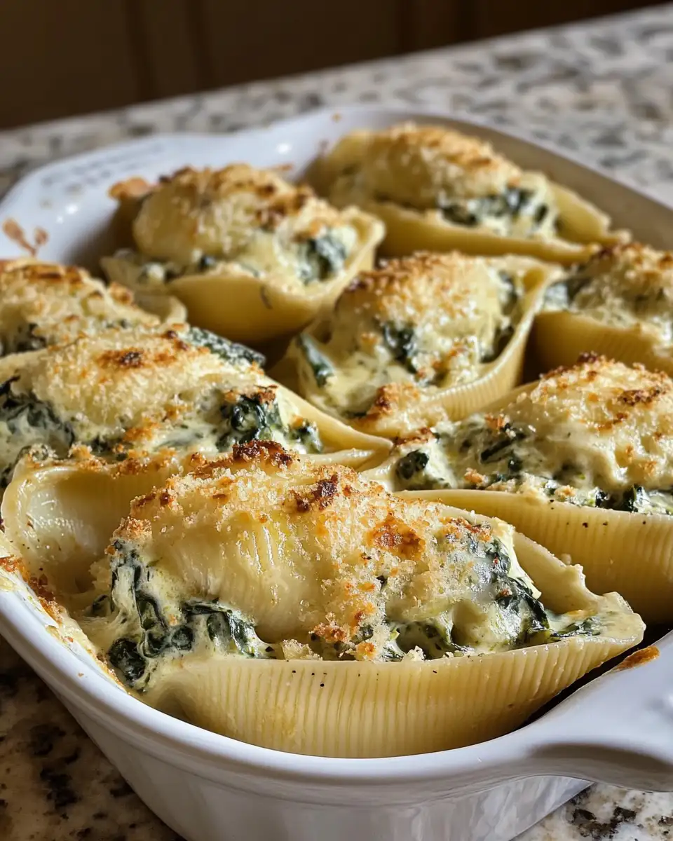 Indulge in the Ultimate Comfort: Creamy Spinach Artichoke Stuffed Shells Delight 6 Final dish - Indulge in the Ultimate Comfort: Creamy Spinach Artichoke Stuffed Shells Delight