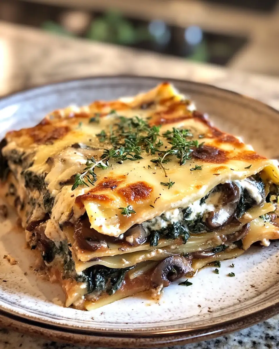 Decadent Layers: Indulge in Creamy Spinach & Mushroom Lasagna 6 Final dish - Decadent Layers: Indulge in Creamy Spinach & Mushroom Lasagna