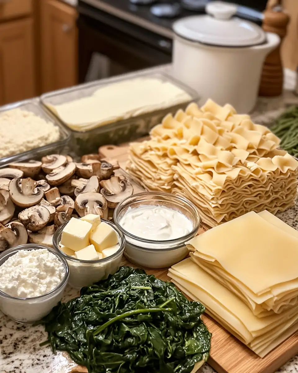 Decadent Layers: Indulge in Creamy Spinach & Mushroom Lasagna 4 Ingredients for Decadent Layers: Indulge in Creamy Spinach & Mushroom Lasagna