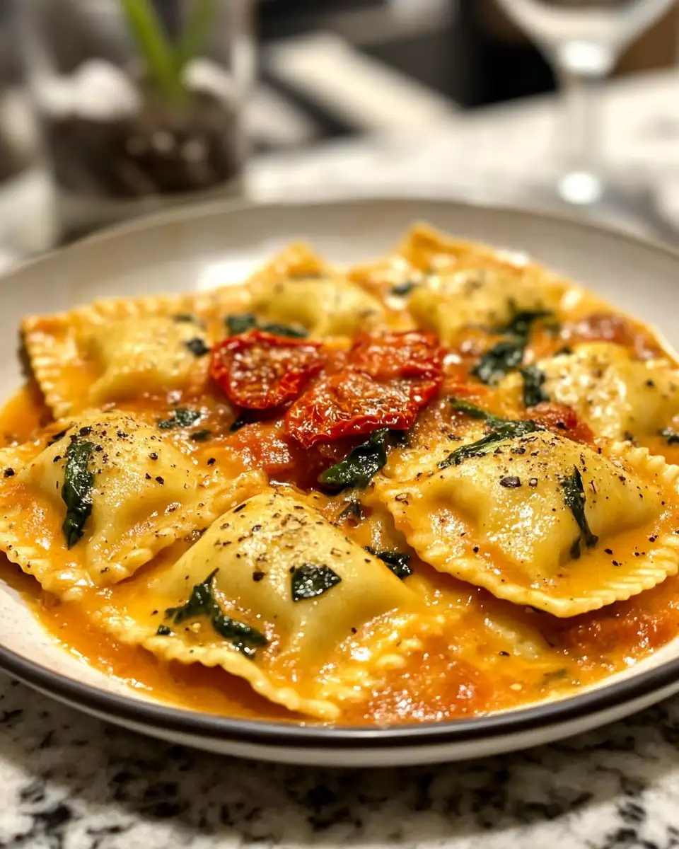Final dish - Indulge in Comfort: Creamy Sun-Dried Tomato & Spinach Ravioli Delight