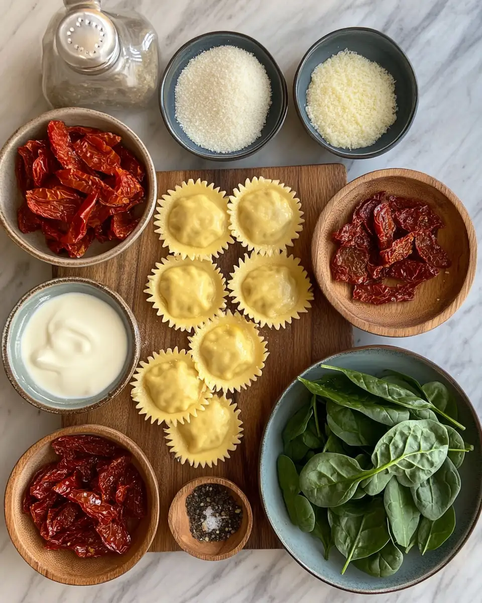 Ingredients for Indulge in Comfort: Creamy Sun-Dried Tomato & Spinach Ravioli Delight