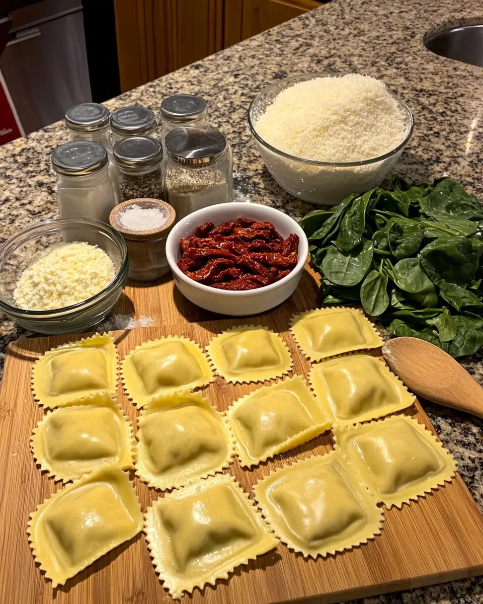 Ingredients for Indulge in the Irresistible Flavors of Creamy Sun-Dried Tomato & Spinach Ravioli