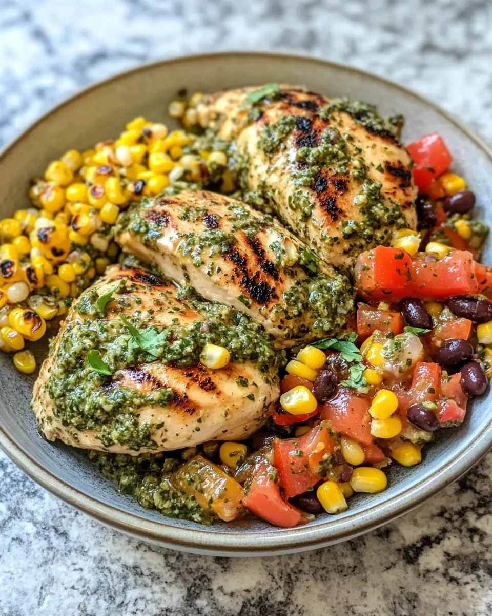 Final dish - Zesty Fresh Basil Pesto Chicken with Vibrant Corn & Bean Salsa