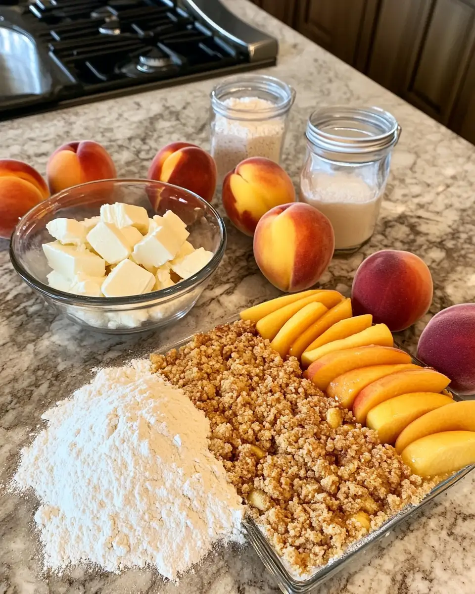 Irresistibly Sweet: Fresh Peach Cobbler Bars with a Brown Sugar Crumble 4 Ingredients for Irresistibly Sweet: Fresh Peach Cobbler Bars with a Brown Sugar Crumble