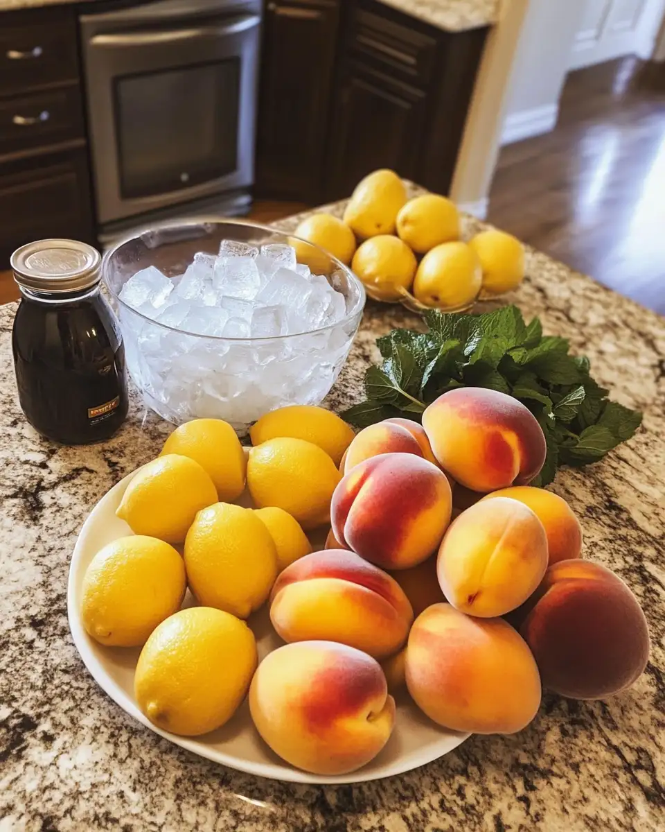 Sip into Summer Bliss with Fresh Peach Iced Tea Lemonade 4 Ingredients for Sip into Summer Bliss with Fresh Peach Iced Tea Lemonade