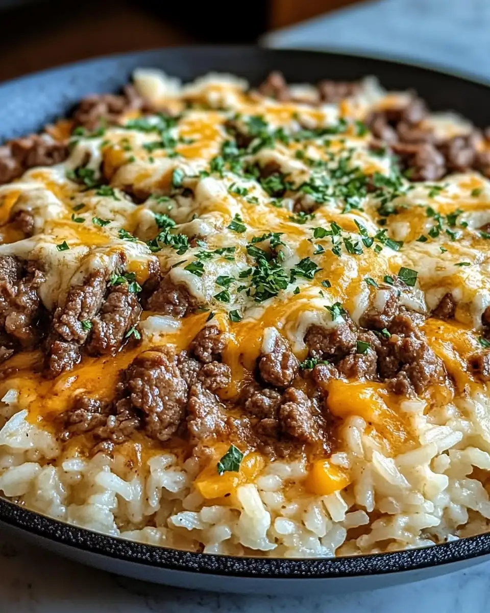 Sizzle and Savory: Garlic Butter Beef and Rice Skillet with Cheddar Parmesan Sauce - Featured Image